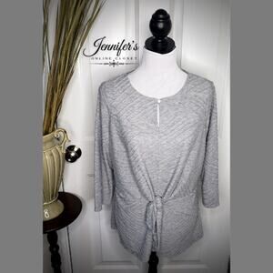 Liz Claiborne Studio Women's Gray Front Tie Keyhole Sweater Size Medium